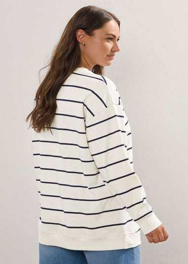 Yours Curve Ivory White Stripe 'London' Slogan Sweatshirt