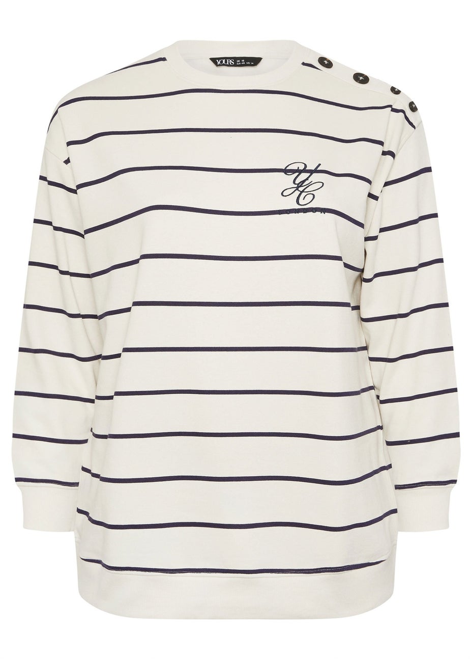 Yours Curve Ivory White Stripe 'London' Slogan Sweatshirt
