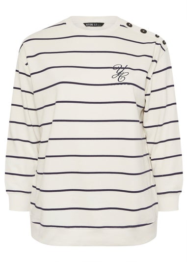Yours Curve Ivory White Stripe 'London' Slogan Sweatshirt