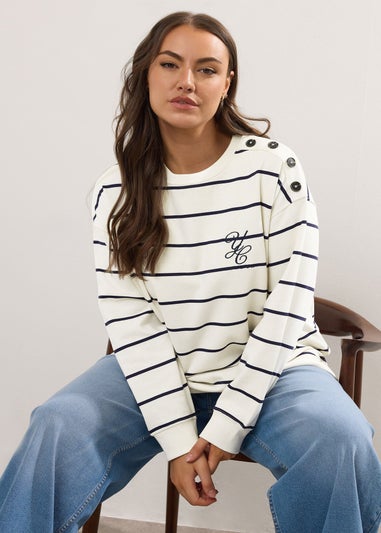 Yours Curve Ivory White Stripe 'London' Slogan Sweatshirt