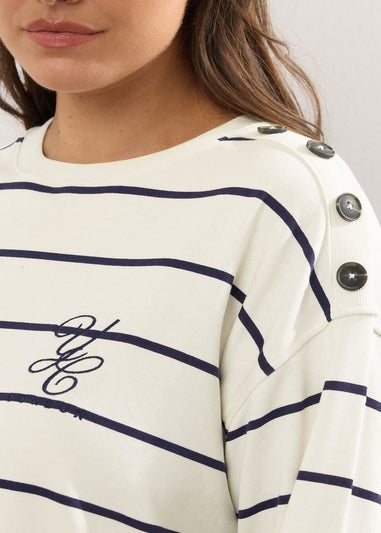 Yours Curve Ivory White Stripe 'London' Slogan Sweatshirt