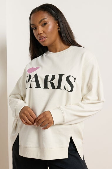 Yours Curve Cream 'Paris' Heart Sweatshirt