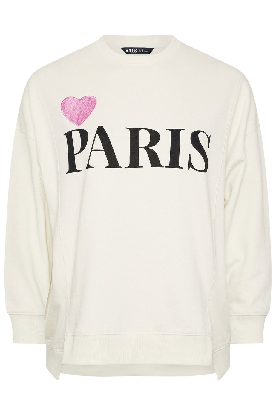 Yours Curve Cream 'Paris' Heart Sweatshirt