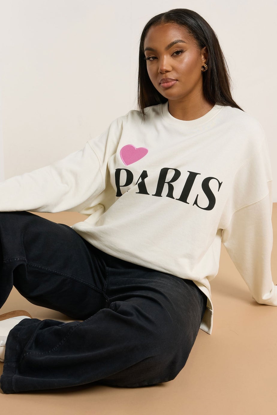 Yours Curve Cream 'Paris' Heart Sweatshirt