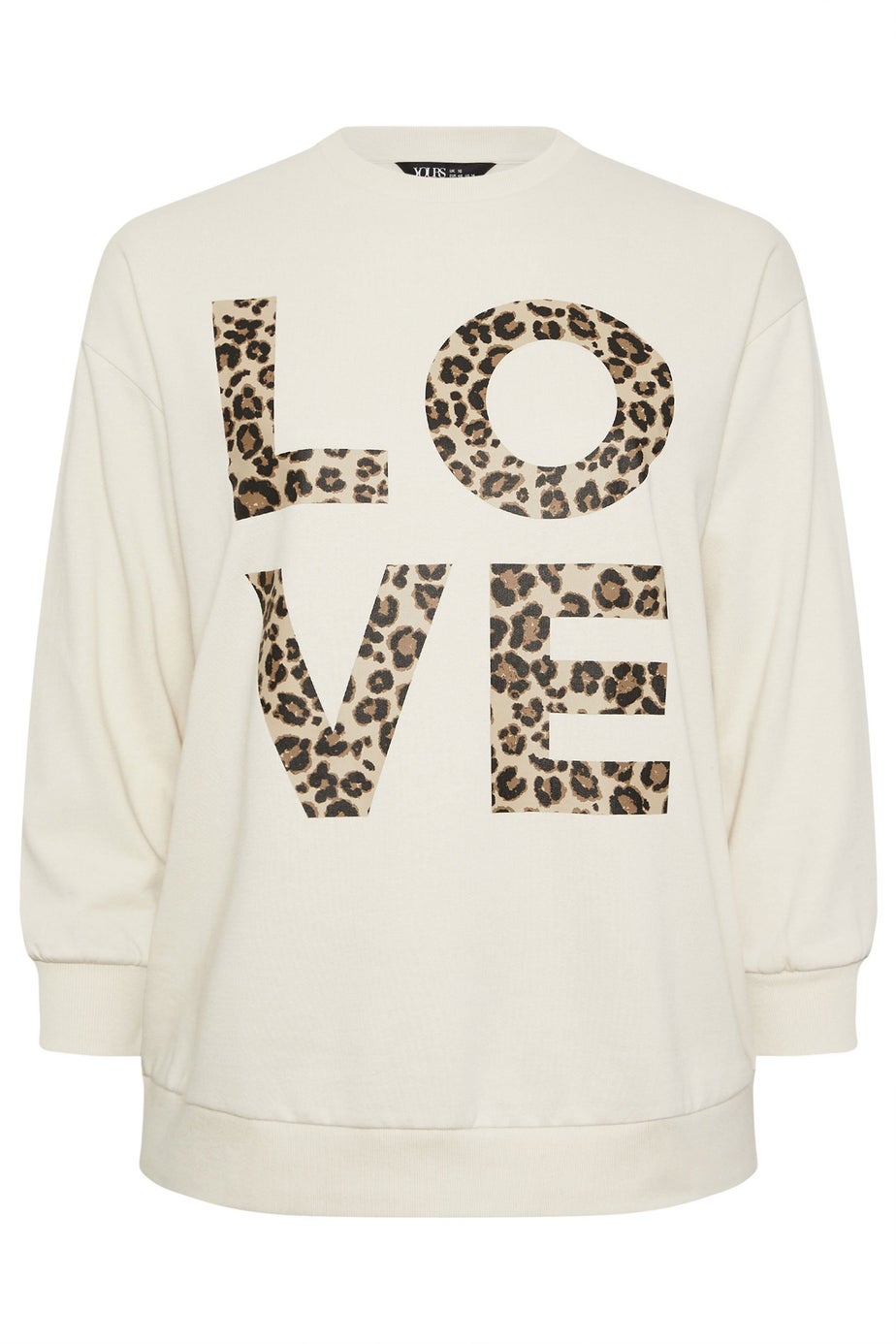 Yours Curve Ivory White Leopard Print 'Love' Sweatshirt