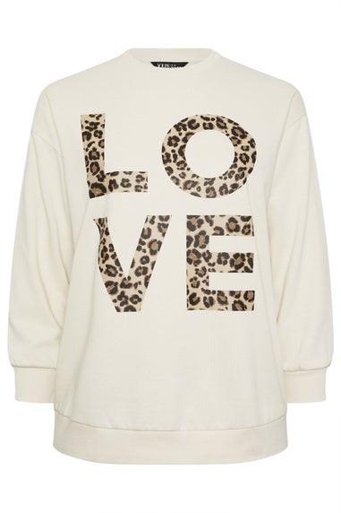 Yours Curve Ivory White Leopard Print 'Love' Sweatshirt