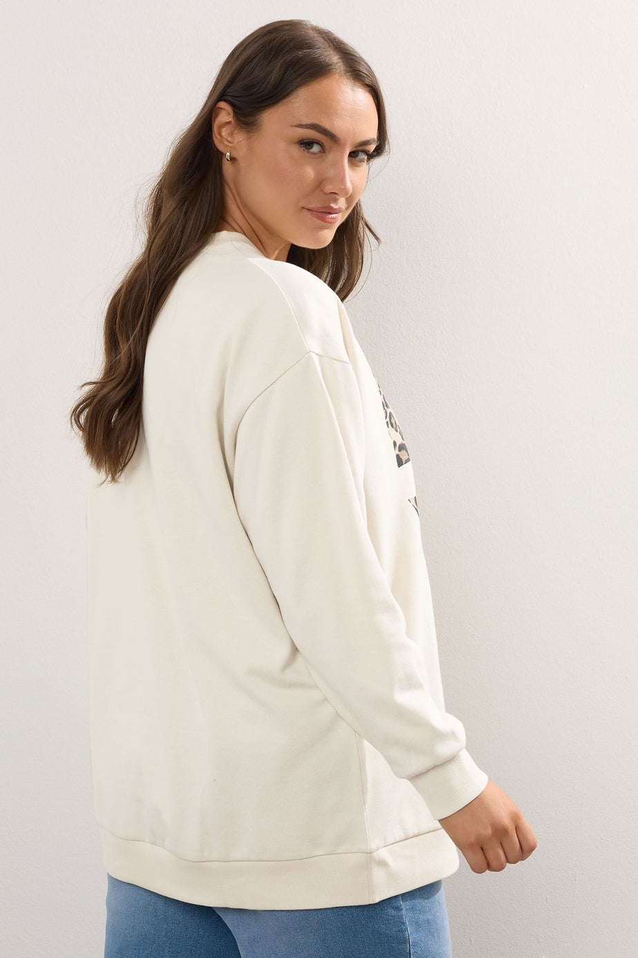 Yours Curve Ivory White Leopard Print 'Love' Sweatshirt