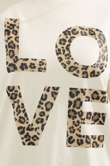 Yours Curve Ivory White Leopard Print 'Love' Sweatshirt