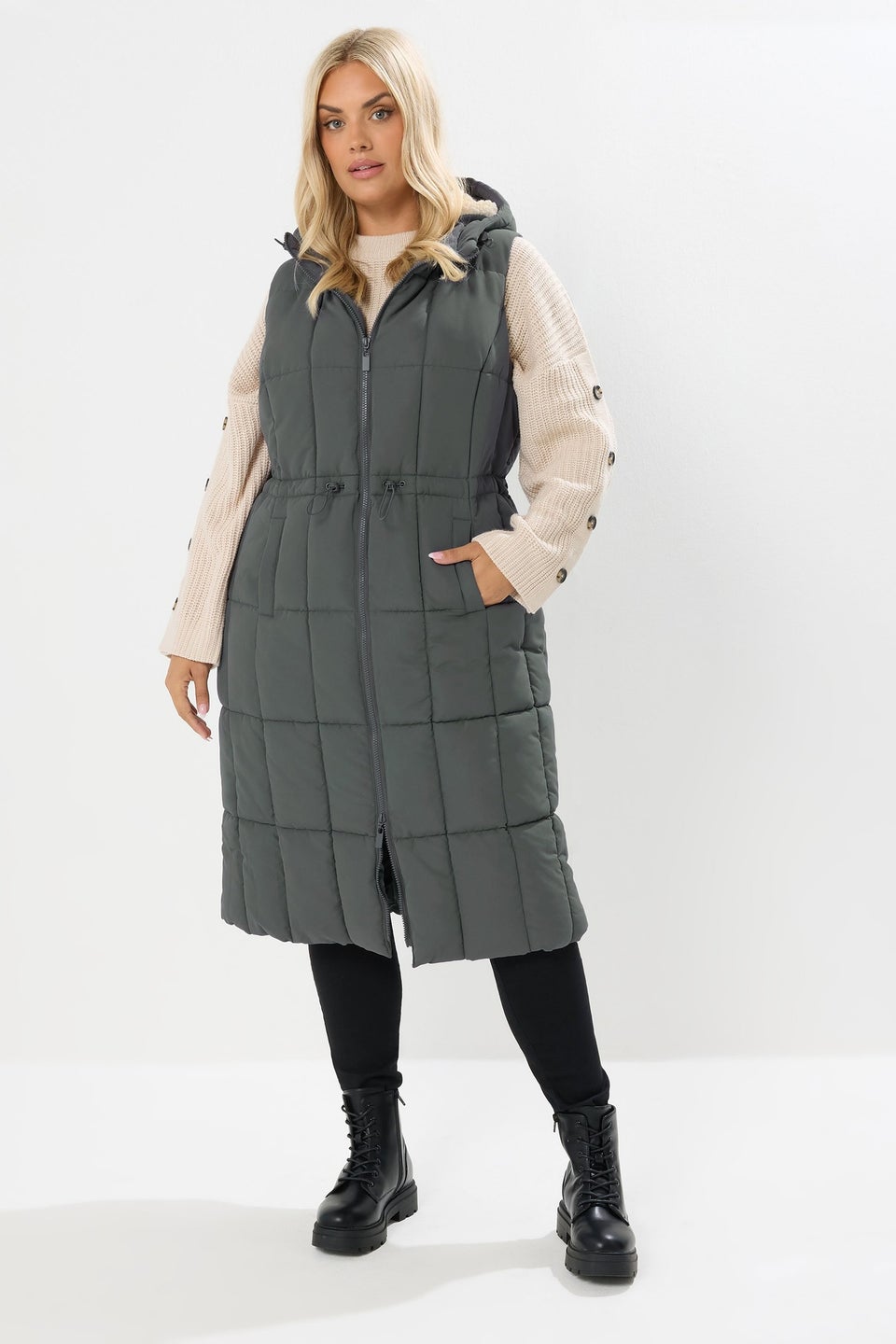Yours Curve Grey Midi Gilet