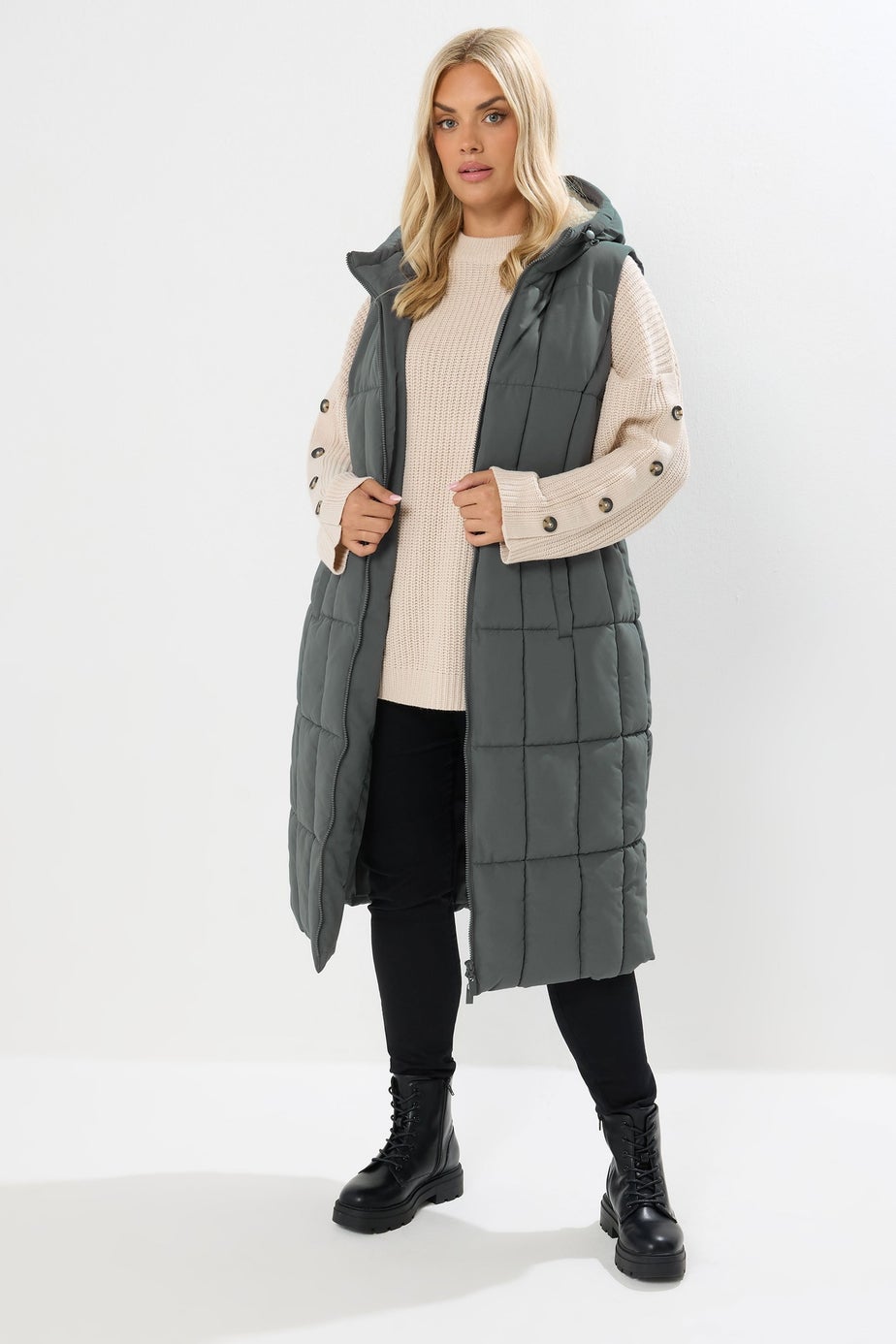 Yours Curve Grey Midi Gilet