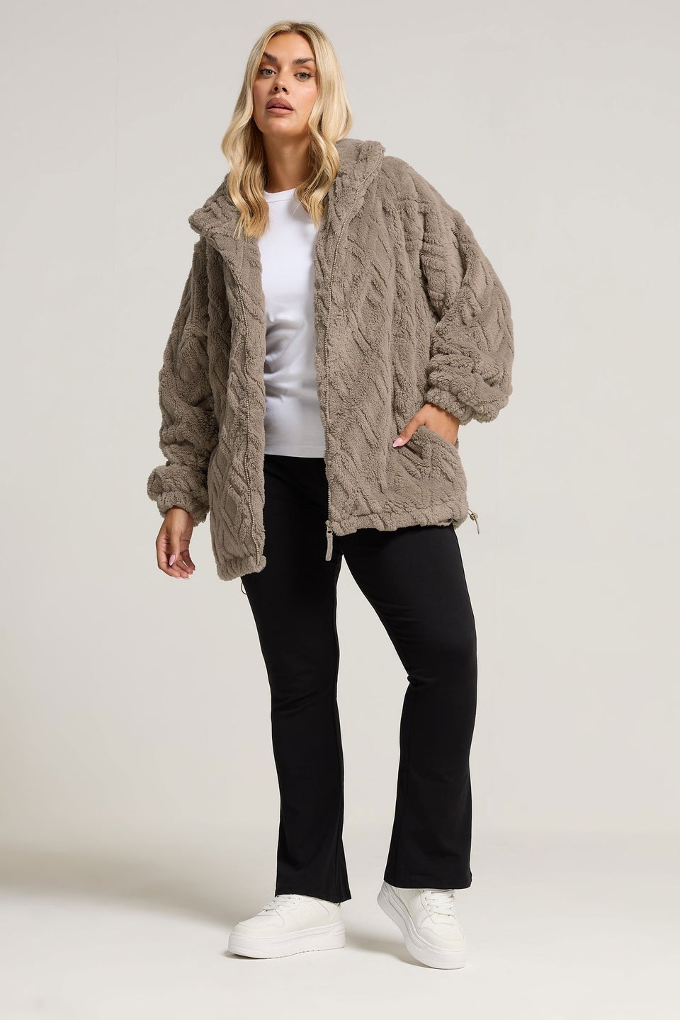 Yours Curve Brown Textured Fleece Jacket