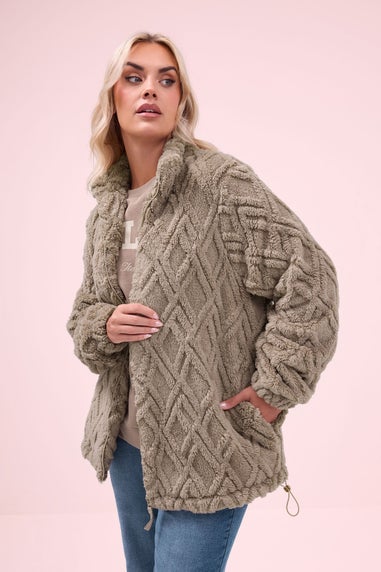 Yours Curve Brown Textured Fleece Jacket