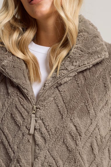Yours Curve Brown Textured Fleece Jacket