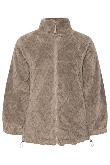 Yours Curve Brown Textured Fleece Jacket