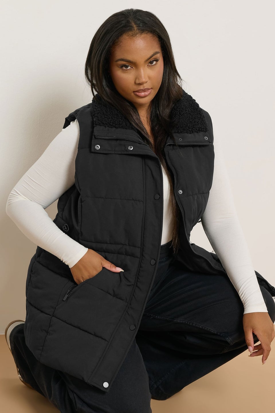 Yours Curve Black Padded Gilet