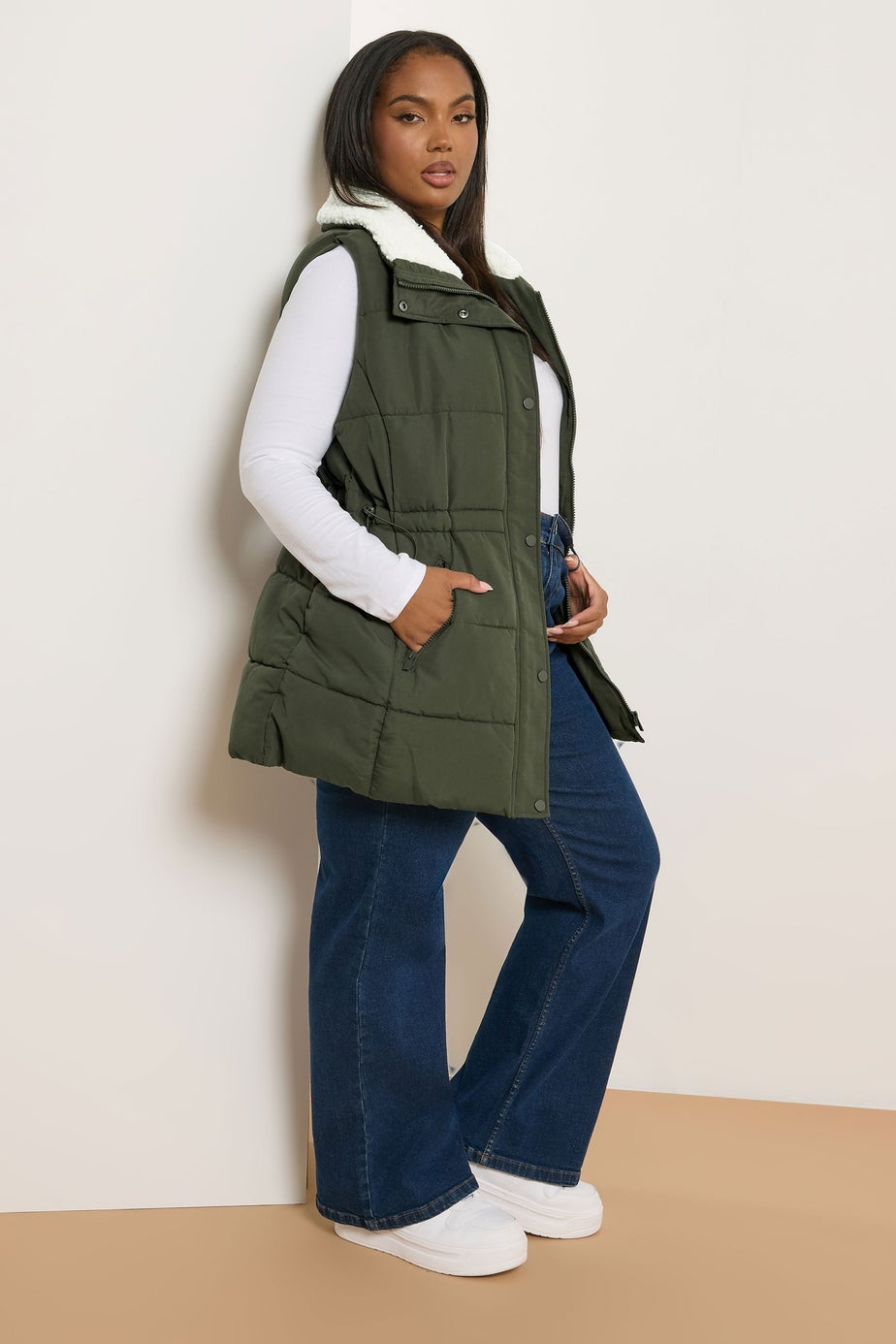 Yours Curve Khaki Green Padded Gilet