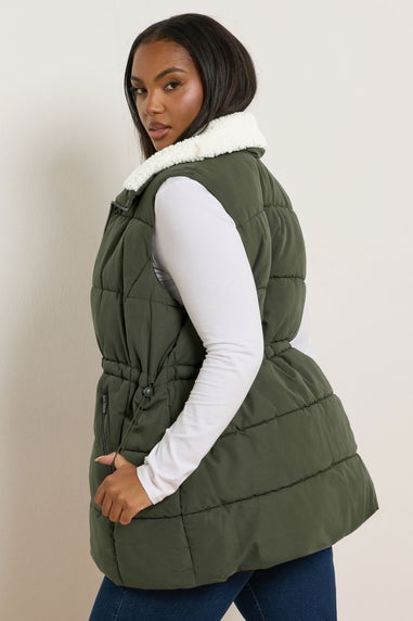 Yours Curve Khaki Green Padded Gilet