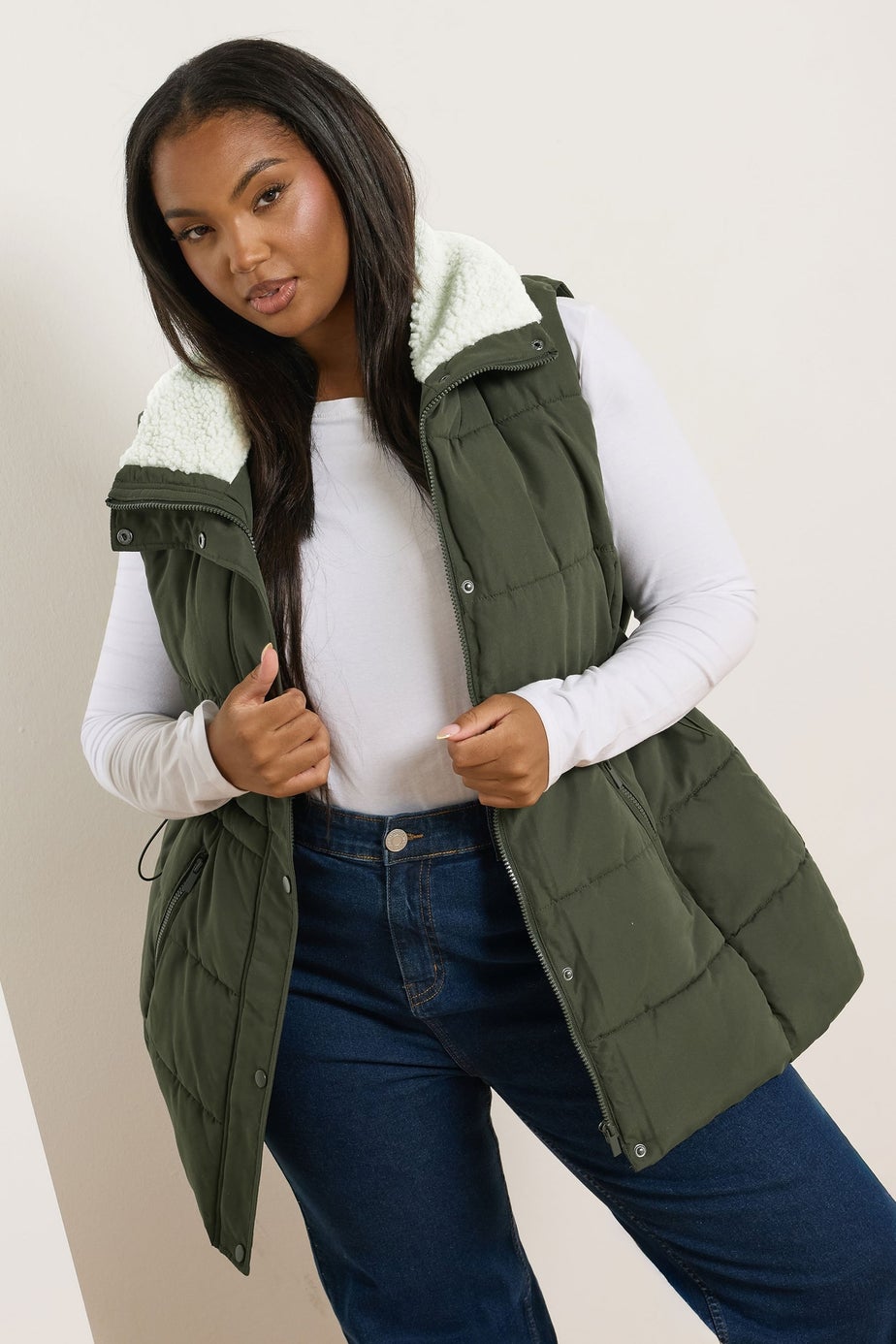 Yours Curve Khaki Green Padded Gilet