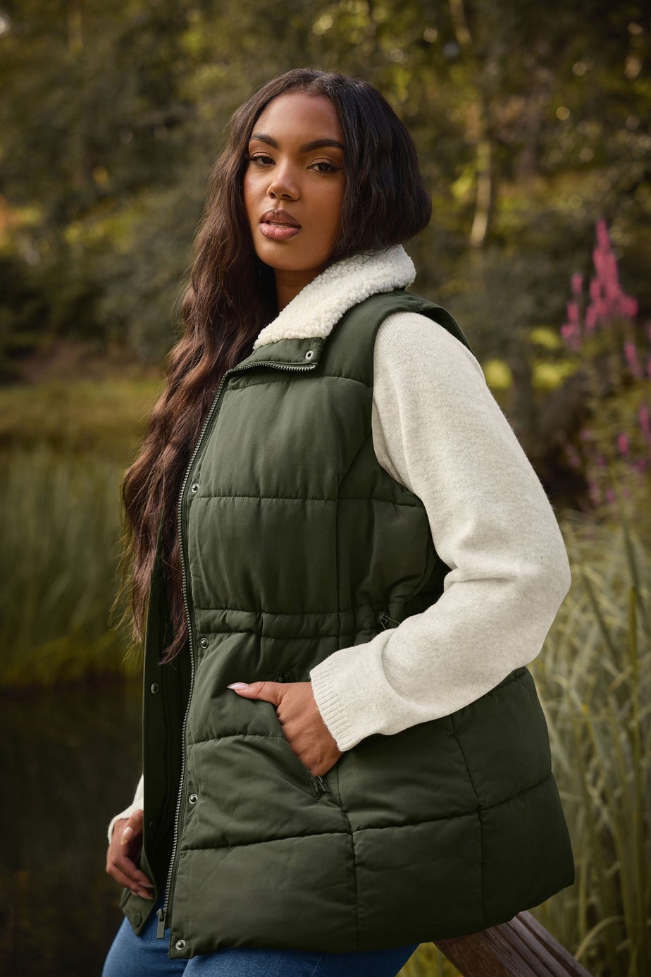 Yours Curve Khaki Green Padded Gilet