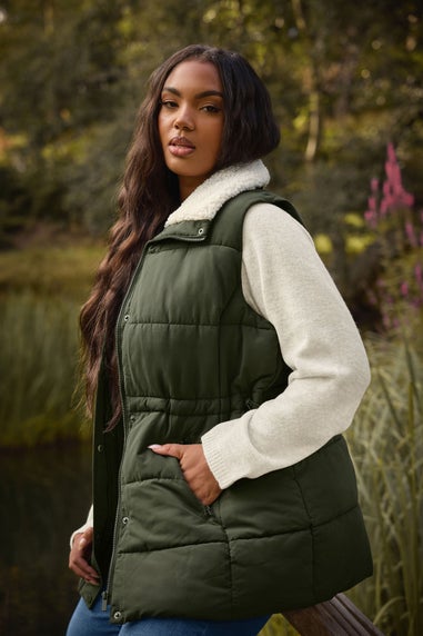 Yours Curve Khaki Green Padded Gilet