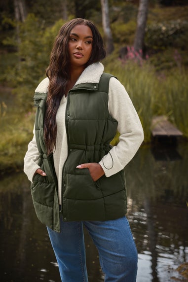 Yours Curve Khaki Green Padded Gilet