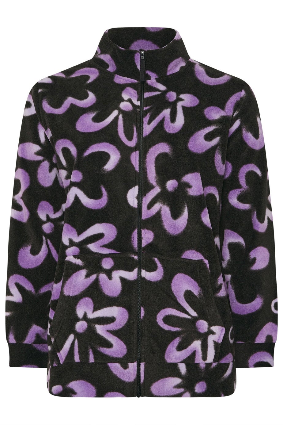Yours Curve Black Floral Zip Through Fleece Jacket