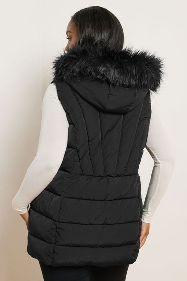 Yours Curve Black Faux Fur Trim Gilet