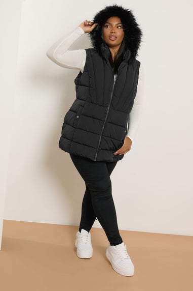 Yours Curve Black Faux Fur Trim Gilet