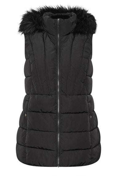 Yours Curve Black Faux Fur Trim Gilet