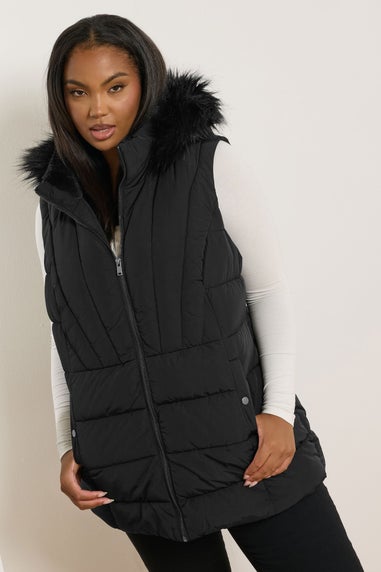 Yours Curve Black Faux Fur Trim Gilet
