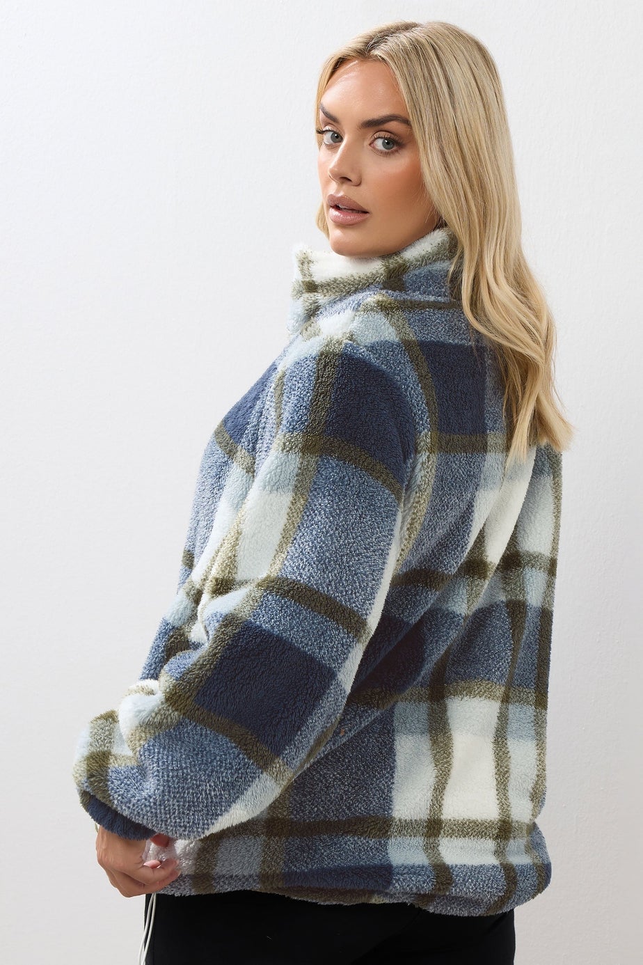 Yours Curve Blue Check Fleece Jacket