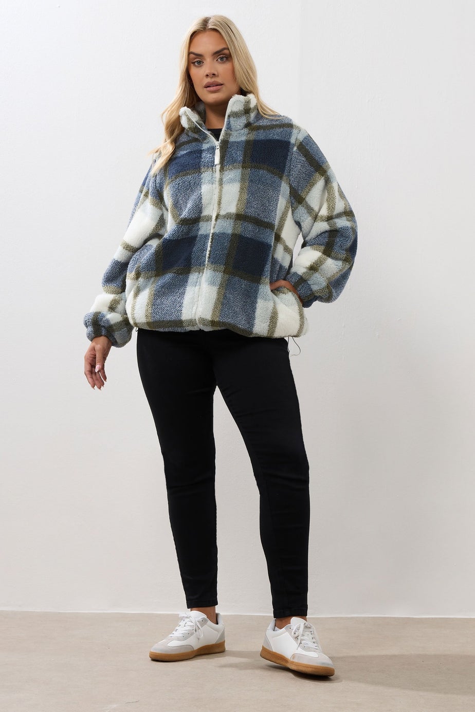 Yours Curve Blue Check Fleece Jacket