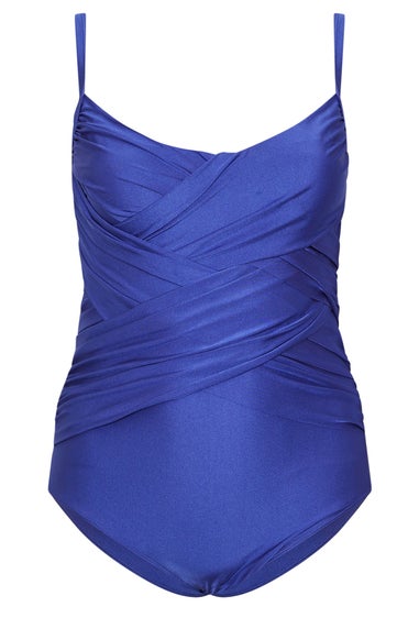 Yours Curve Blue Super Sculpt Crossover Swimsuit