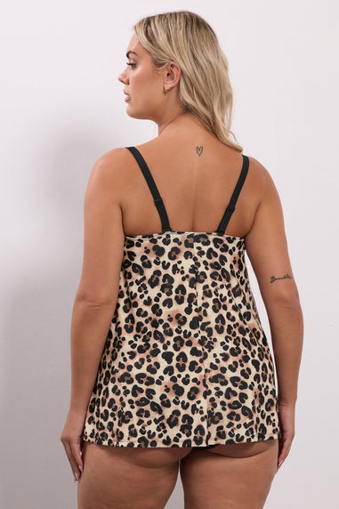 Yours Curve Black Leopard Print Tankini Top