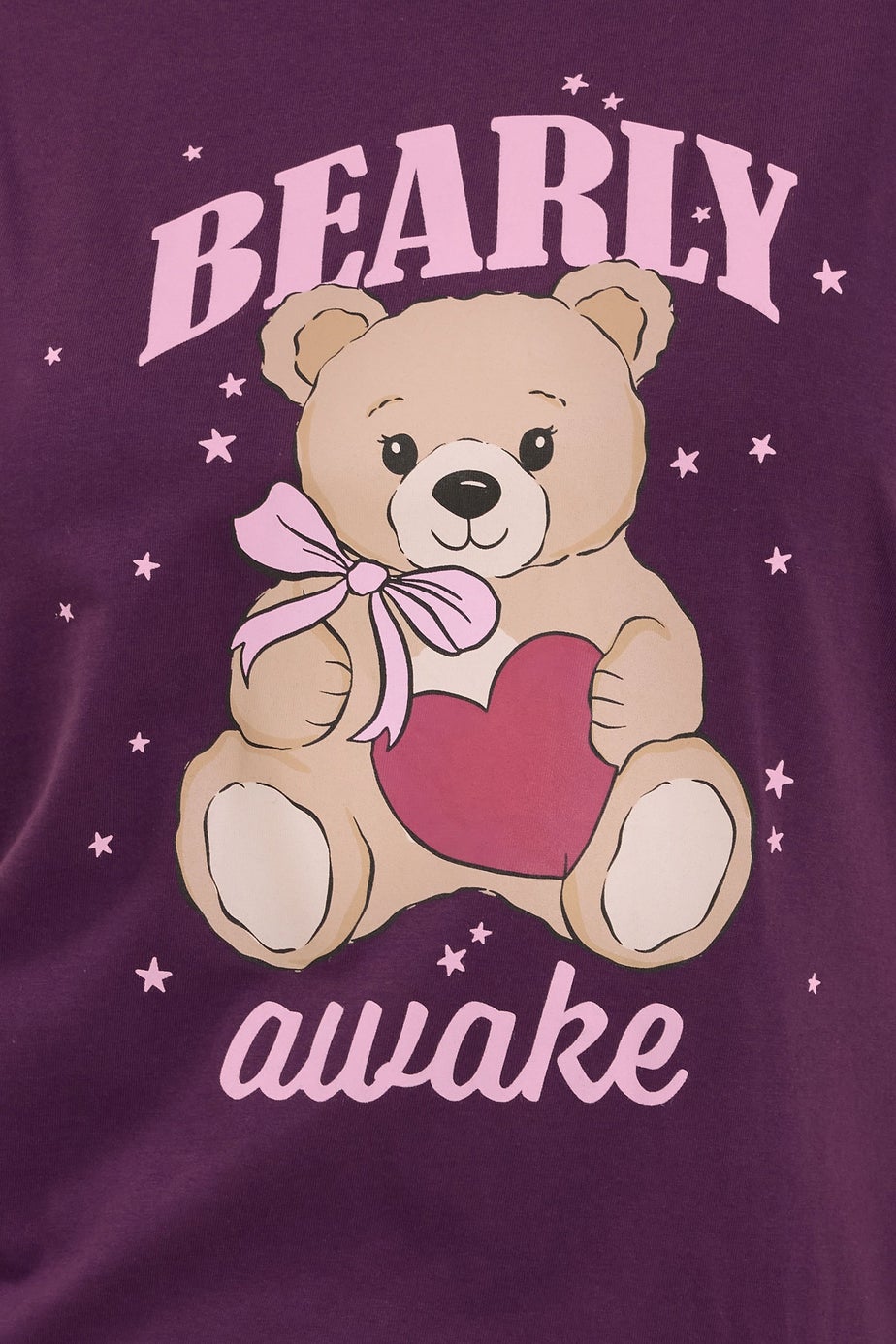 Yours Curve Purple 'Bearly Awake' Slogan Print Wide Leg Pyjama Set