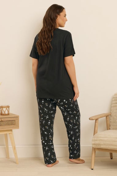 Yours Curve Black Star Print Wide Leg Pyjama Set