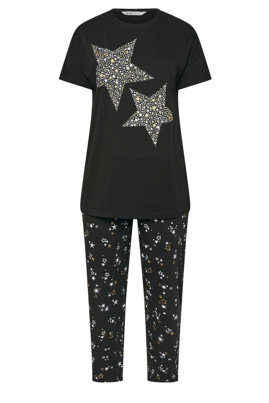 Yours Curve Black Star Print Wide Leg Pyjama Set