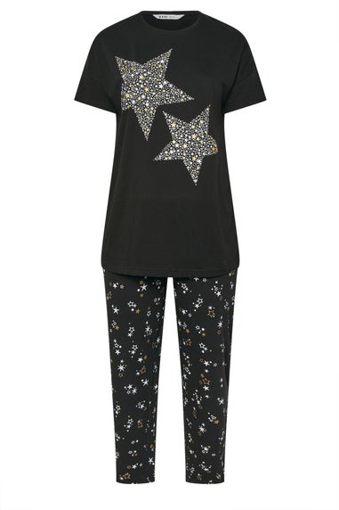 Yours Curve Black Star Print Wide Leg Pyjama Set