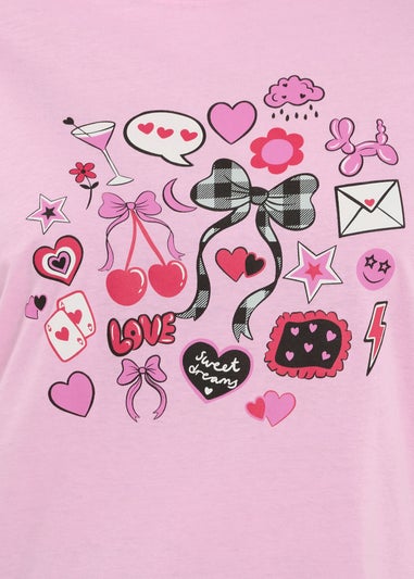 Yours Curve Pink Gingham Bow Wide Leg Pyjama Set