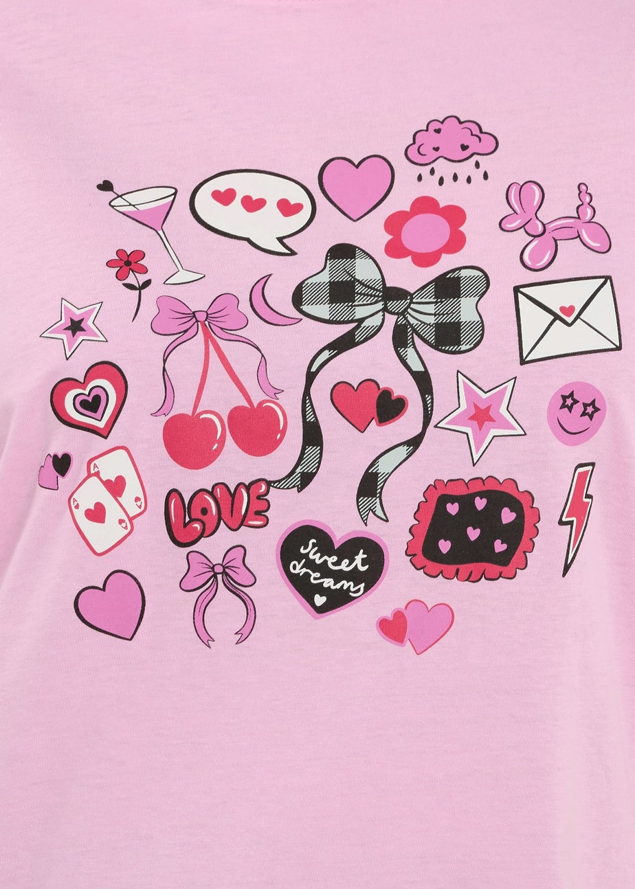 Yours Curve Pink Gingham Bow Wide Leg Pyjama Set