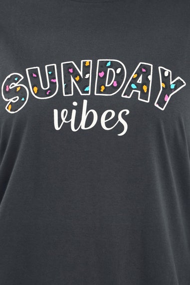 Yours Curve Blue 'Sunday Vibes' Slogan Print Wide Leg Pyjama Set