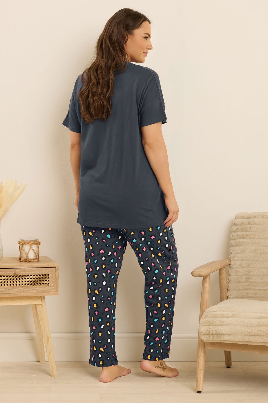 Yours Curve Blue 'Sunday Vibes' Slogan Print Wide Leg Pyjama Set