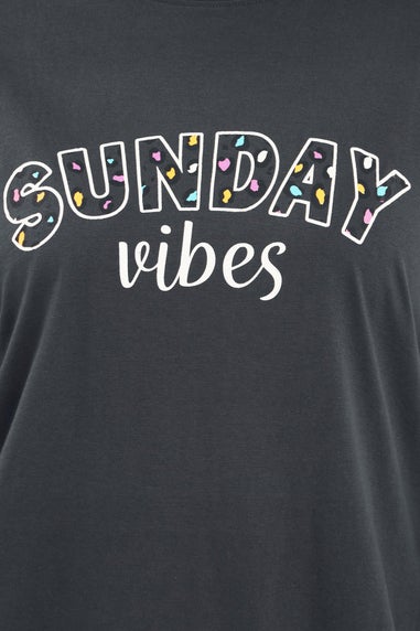 Yours Curve Blue 'Sunday Vibes' Slogan Print Wide Leg Pyjama Set