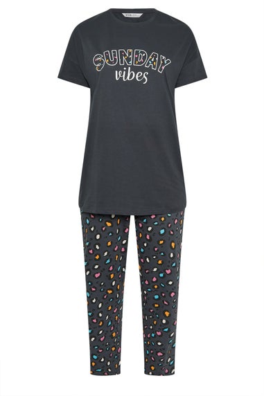 Yours Curve Blue 'Sunday Vibes' Slogan Print Wide Leg Pyjama Set