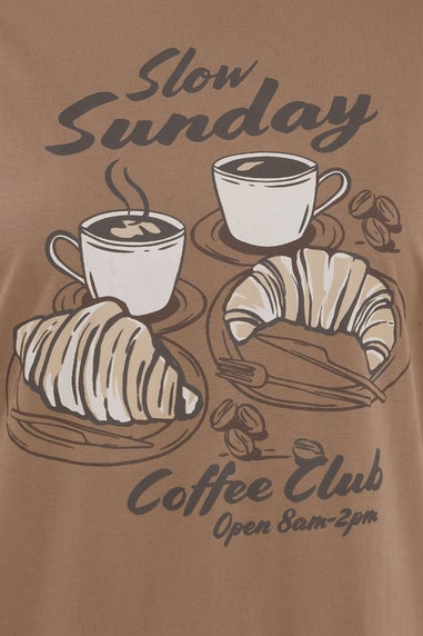 Yours Curve Brown 'Coffee Club' Wide Leg Pyjama Set