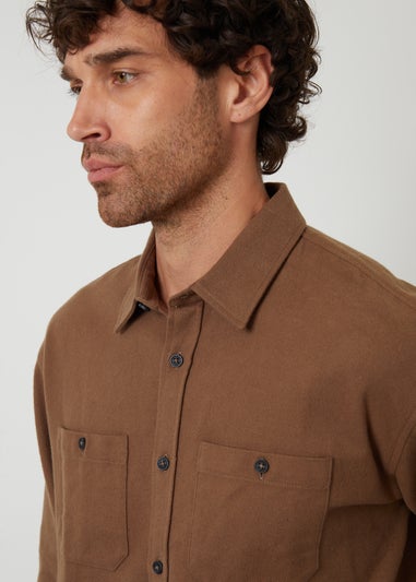Threadbare Brown Cotton Flannel Relaxed Fit Shirt