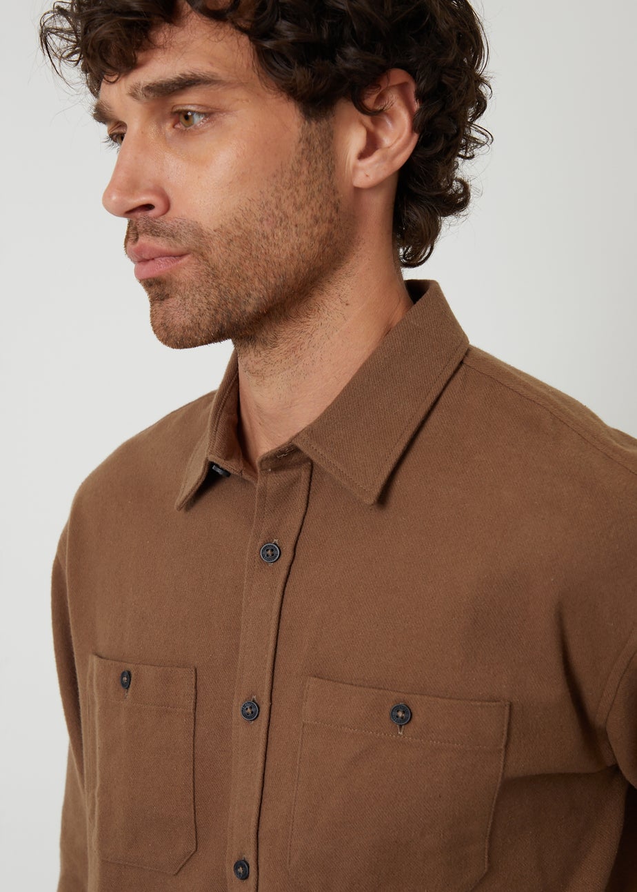 Threadbare Brown Cotton Flannel Relaxed Fit Shirt