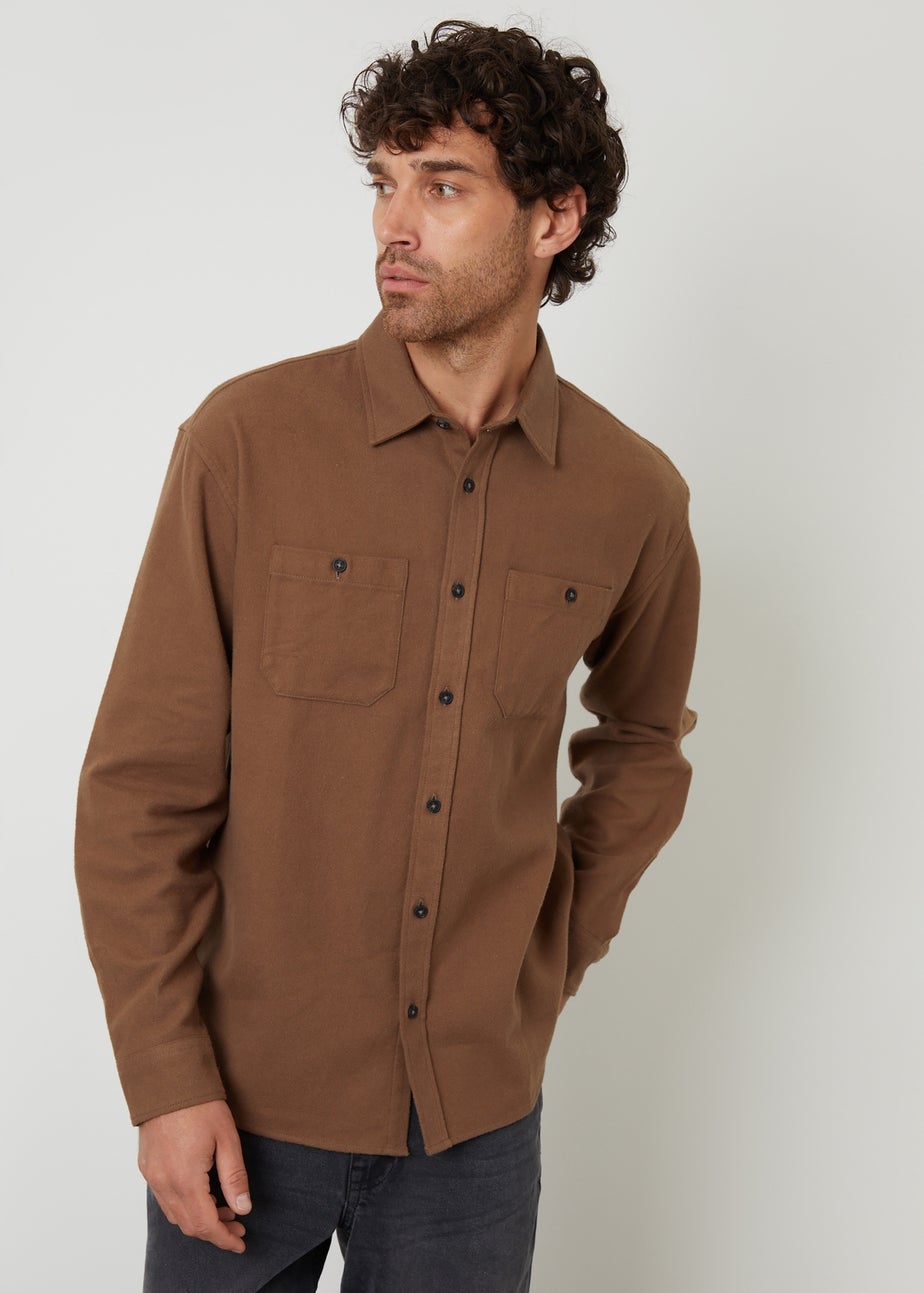 Threadbare Brown Cotton Flannel Relaxed Fit Shirt