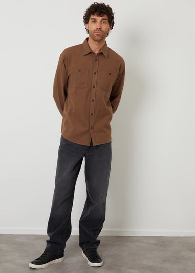 Threadbare Brown Cotton Flannel Relaxed Fit Shirt