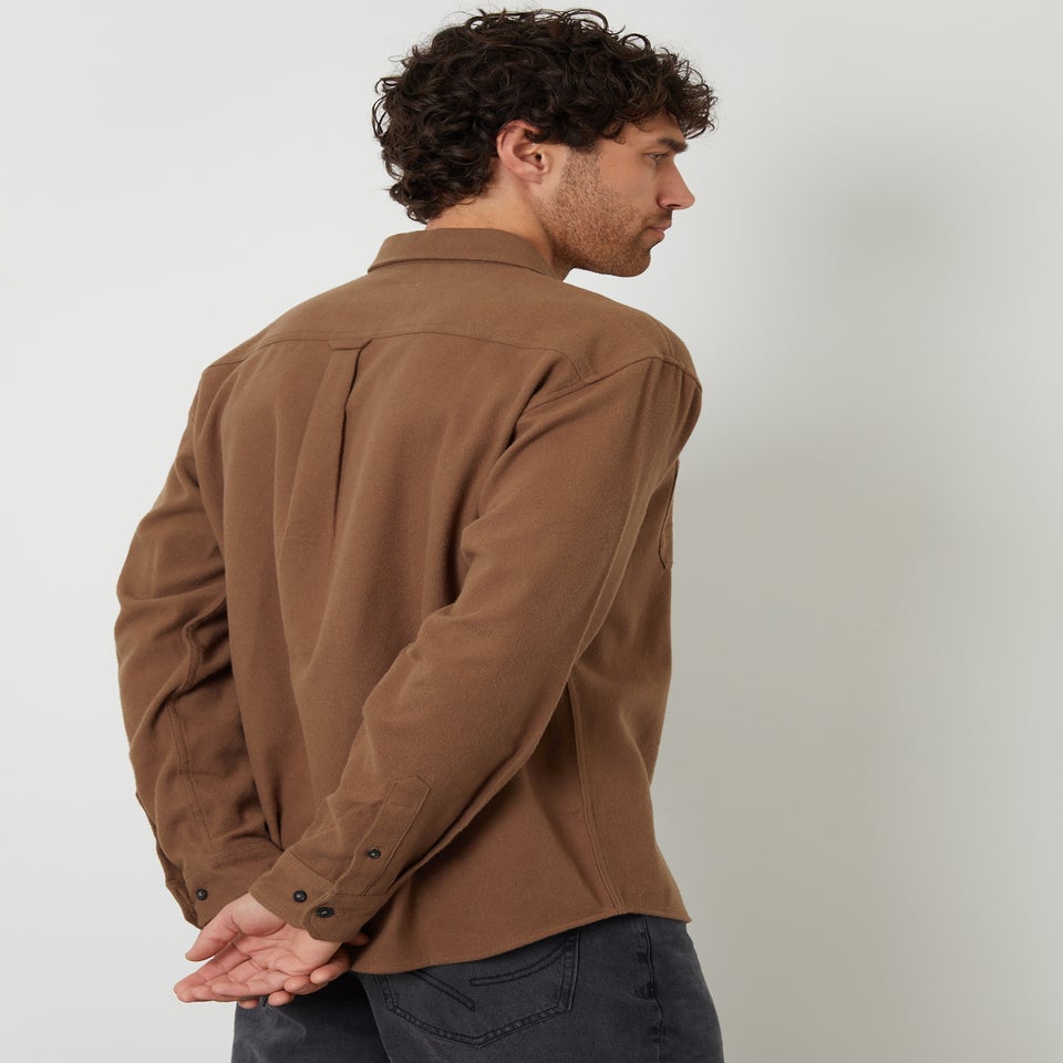 Threadbare Brown Cotton Flannel Relaxed Fit Shirt